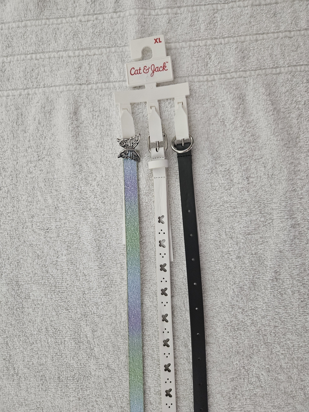 Cat & Jack Girls XL 3 Pack Butterfly Glitter Skinny Adjustable Belts Set NWT